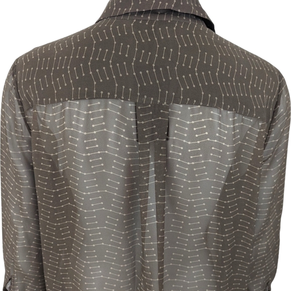 Lafayette 148 Silk Button Up Shirt NEW Womens Medium Brown Sheer Career Blouse - Picture 5 of 11